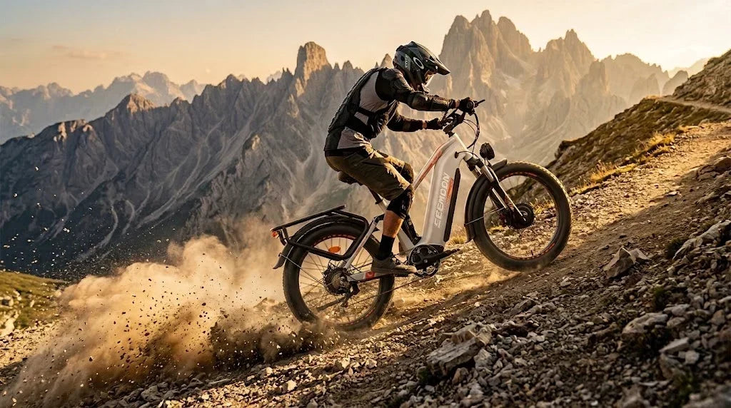 Seemoon SM3 60V ebike on mountain trail for extreme off-road climbing