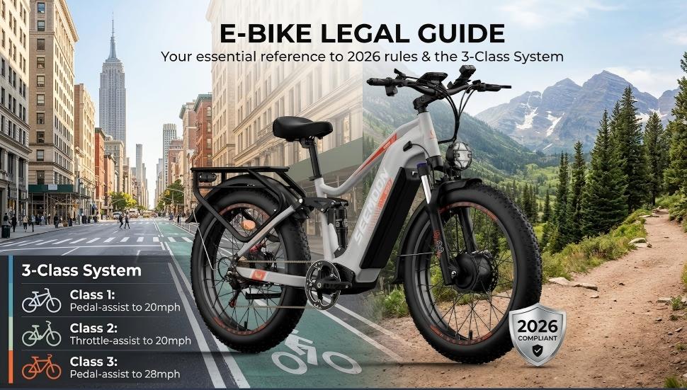 Comprehensive guide to US electric bicycle laws for 2026, showing 3-class system and street-legal e-bikes.