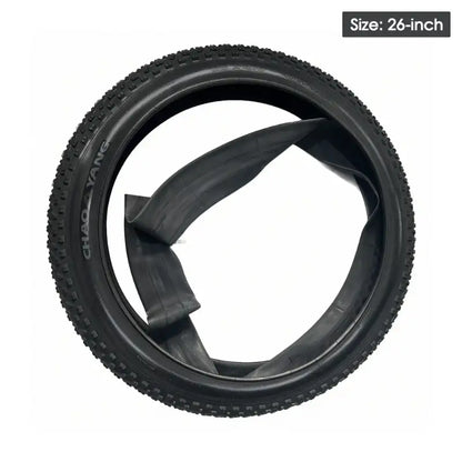 26-inch studded, puncture-resistant inner tubes and tires for Seemoon fat-tire e-bikes.