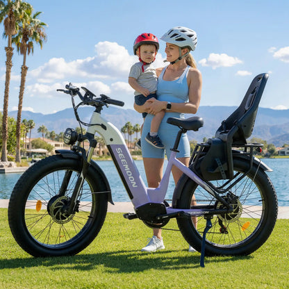 Family riding Seemoon SM1 electric bike outdoors