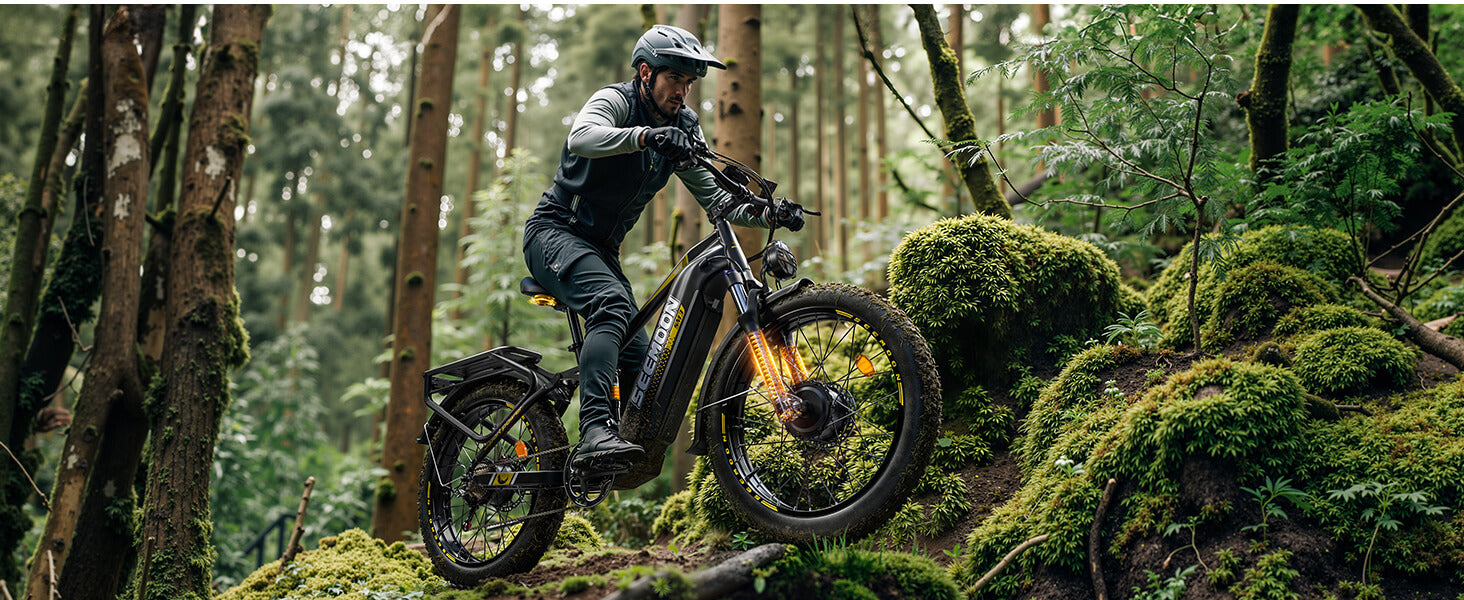 SEEMOON SM3 dual-motor e-bike demonstrating its extreme 60V power while conquering a steep vertical incline.