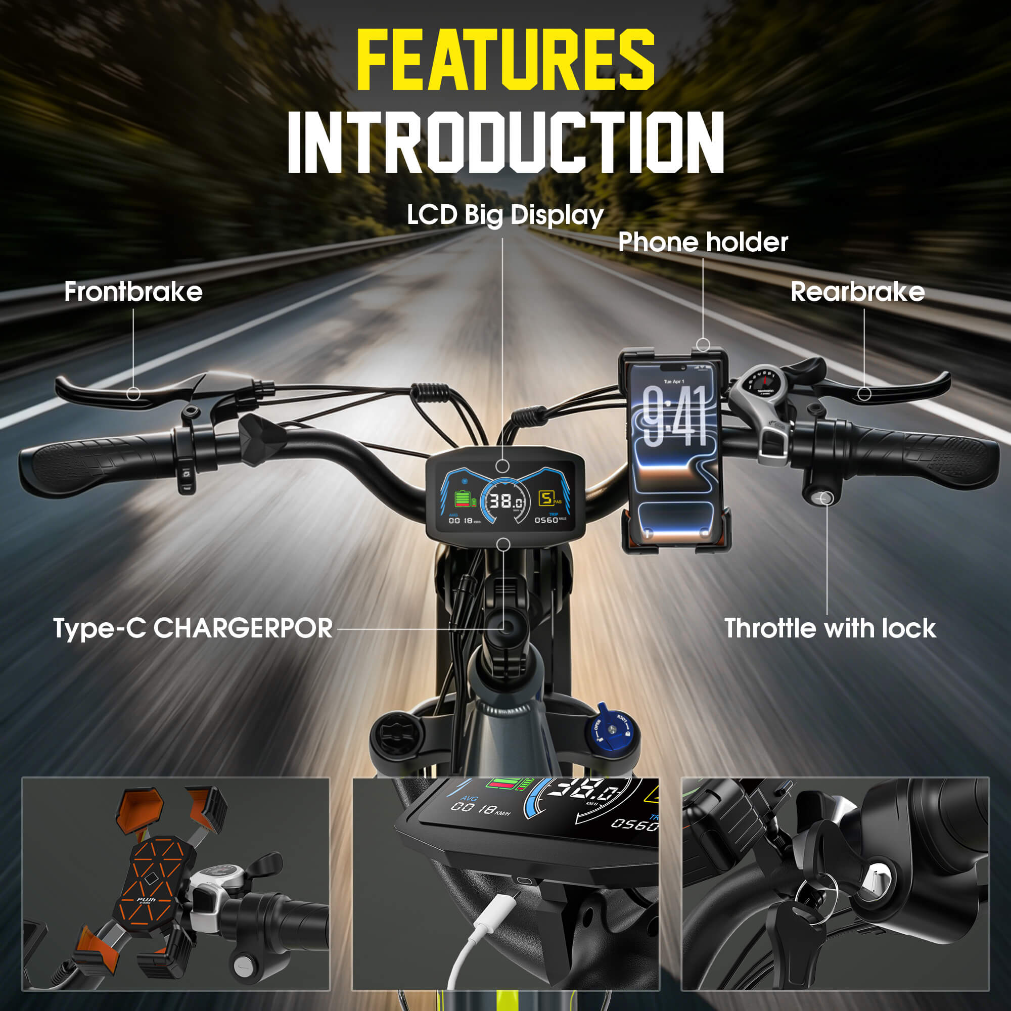 seemoon sm5 ebike handlebar features introduction lcd display