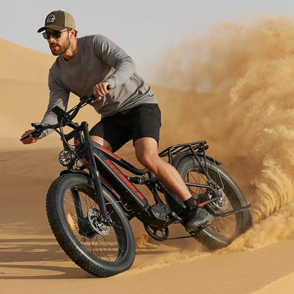 Seemoon SM8 electric bike riding on sand dunes