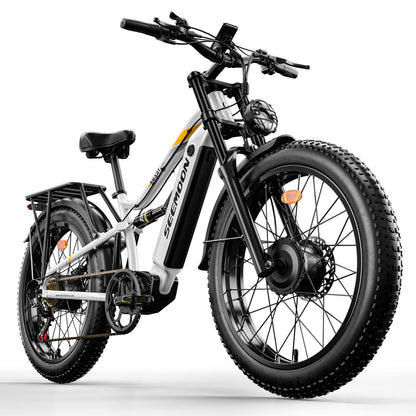 Seemoon SM8 electric bike in white, rear angle view