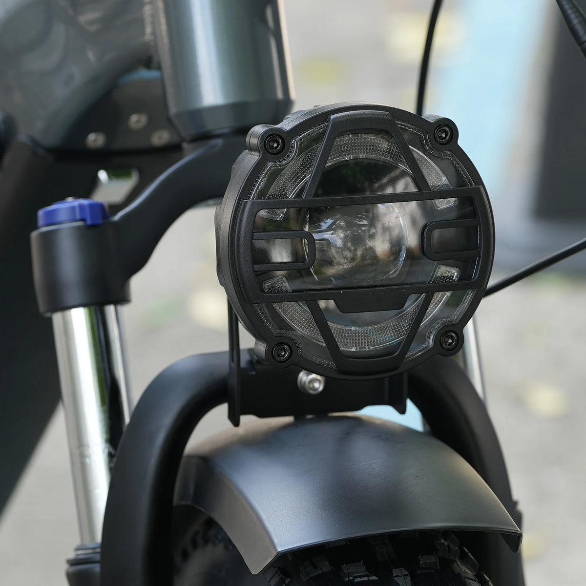 SM5 electric bike front headlight and fork detail